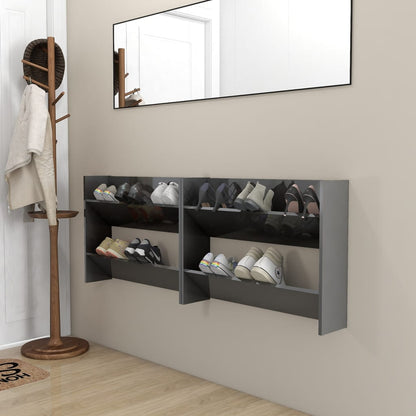Wall Shoe Cabinets 2 Pcs 60X18X Engineered Wood High Gloss Grey