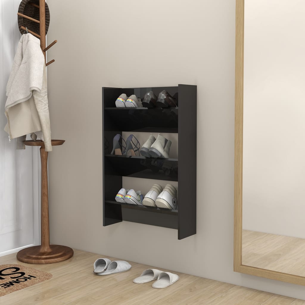 Wall Shoe Cabinets 2 Pcs 60X18X Engineered Wood High Gloss Black
