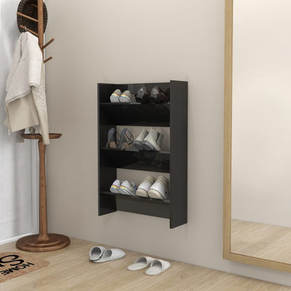 Wall Shoe Cabinets 2 Pcs 60X18X Engineered Wood High Gloss Black