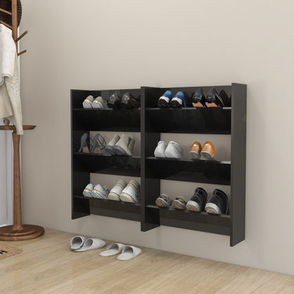 Wall Shoe Cabinets 2 Pcs 60X18X Engineered Wood High Gloss Black