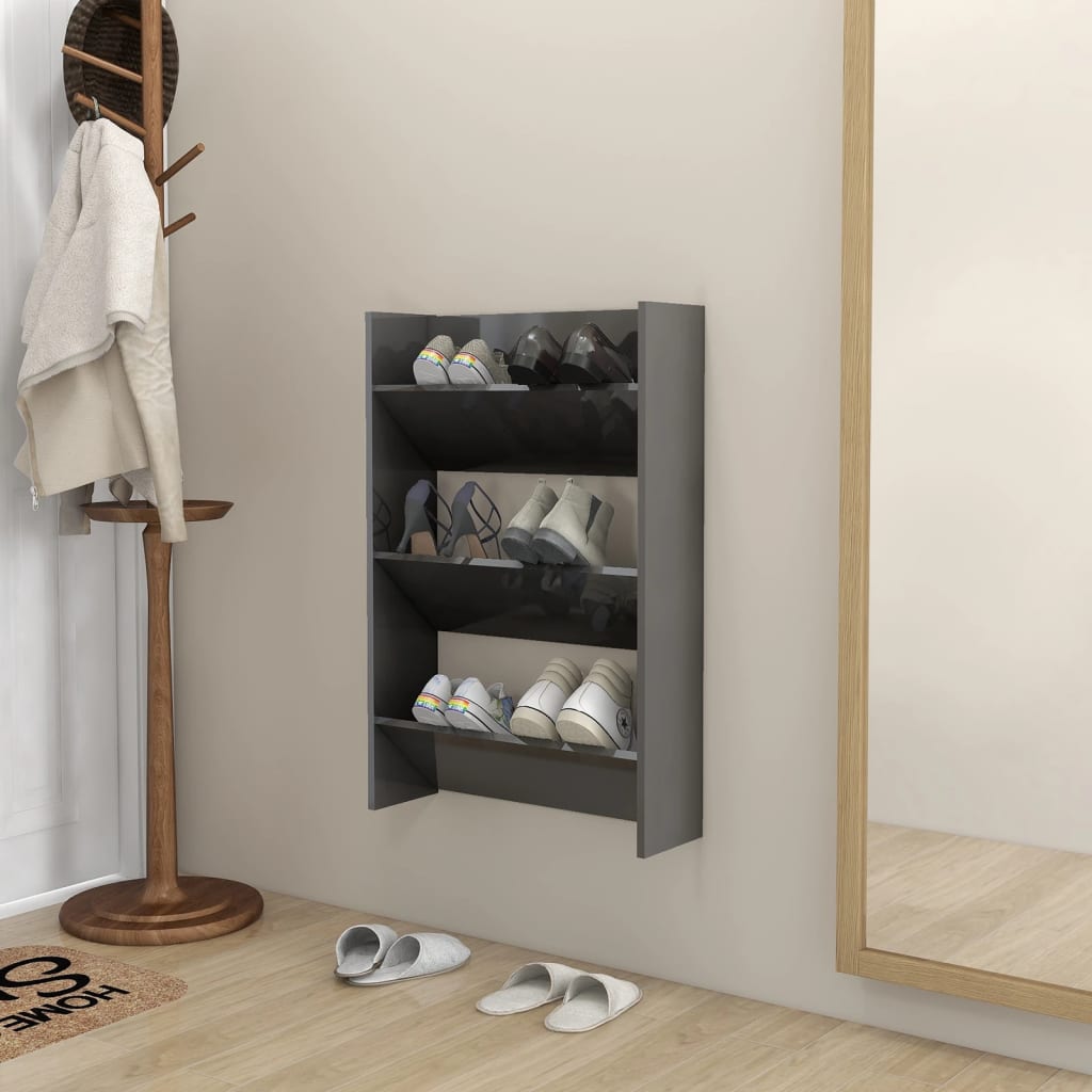 Wall Shoe Cabinets 2 Pcs 60X18X Engineered Wood High Gloss Grey