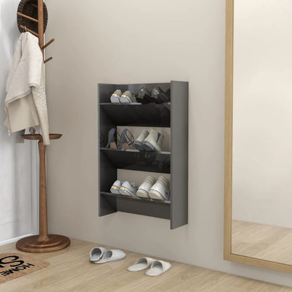 Wall Shoe Cabinets 2 Pcs 60X18X Engineered Wood High Gloss Grey