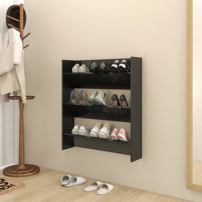 Wall Shoe Cabinets 2 Pcs 60X18X Engineered Wood High Gloss Black