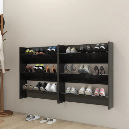 Wall Shoe Cabinets 2 Pcs 60X18X Engineered Wood High Gloss Black