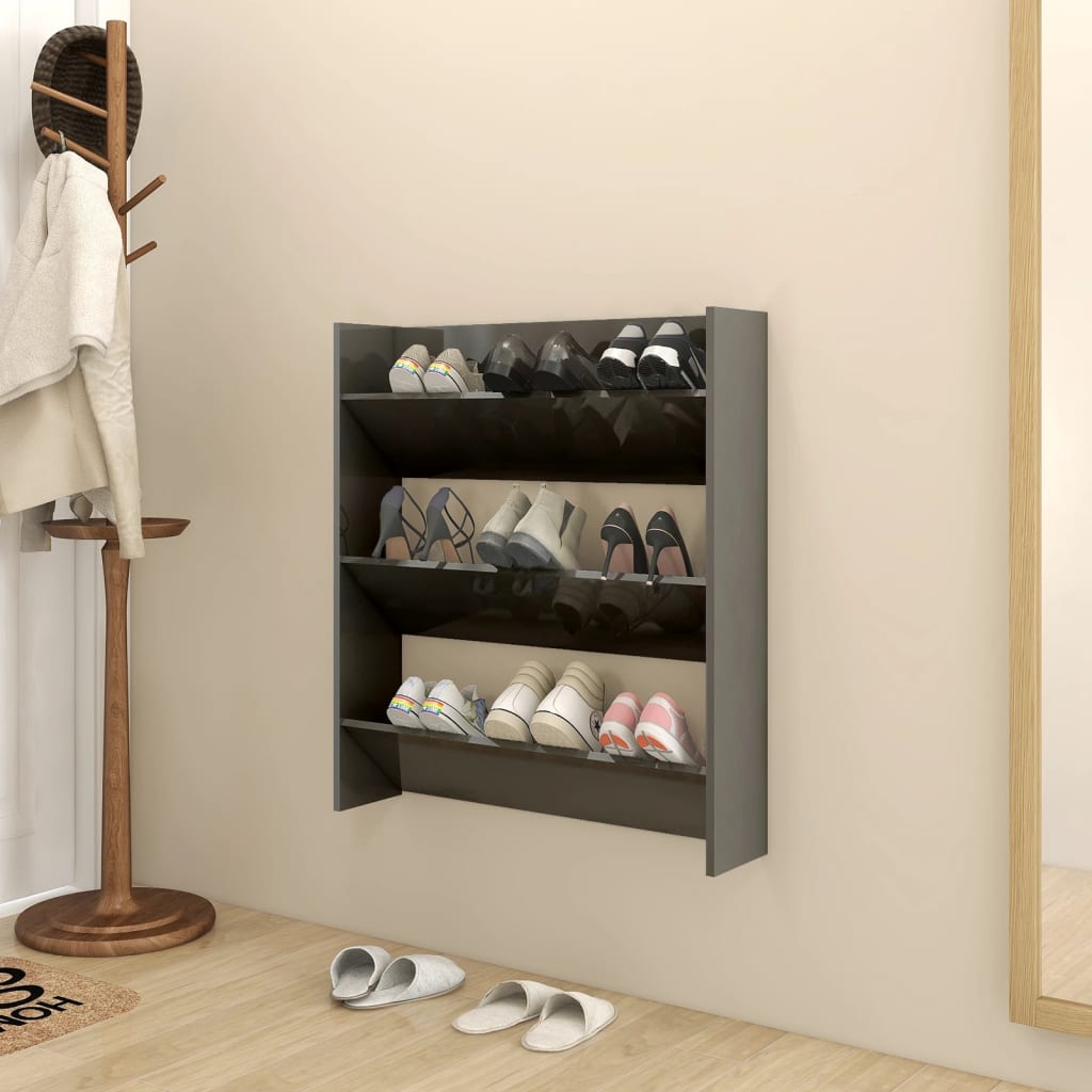 Wall Shoe Cabinets 2 Pcs 60X18X Engineered Wood High Gloss Grey