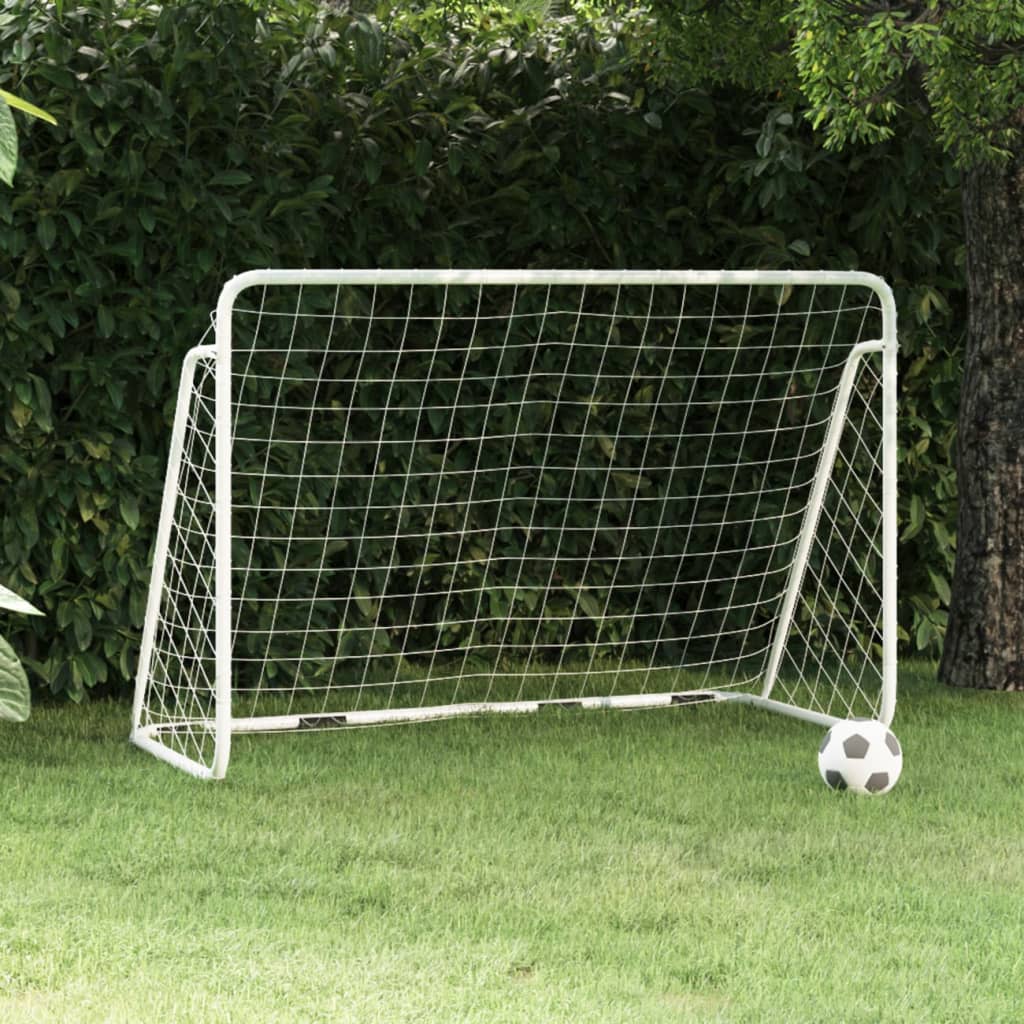 Football Goal With Net White Steel&Polyester