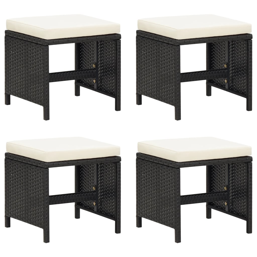 Garden Stools 4 Pcs With Cushions Poly Rattan Black