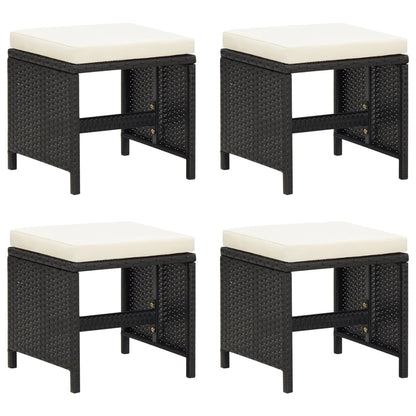 Garden Stools 4 Pcs With Cushions Poly Rattan Black