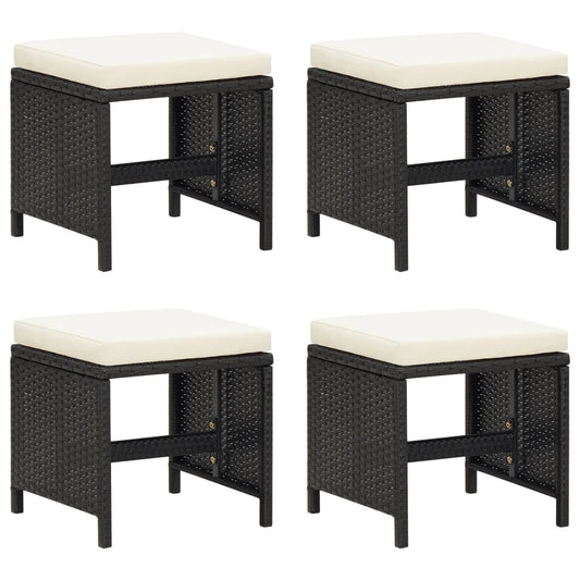 Garden Stools 4 Pcs With Cushions Poly Rattan Black
