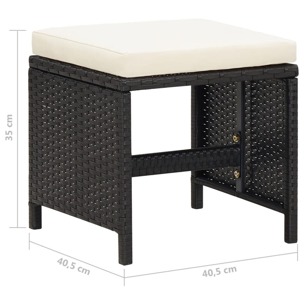Garden Stools 4 Pcs With Cushions Poly Rattan Black