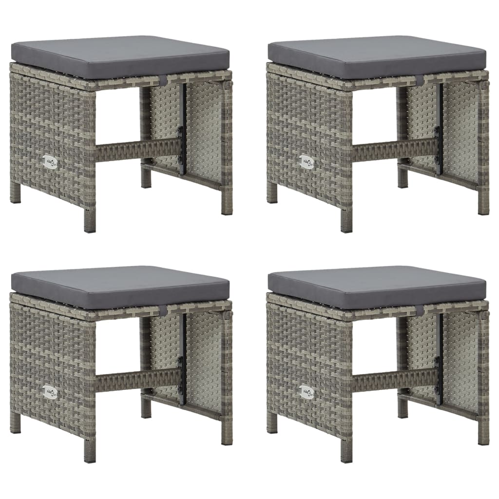 Garden Stools 4 Pcs With Cushions Poly Rattan Black