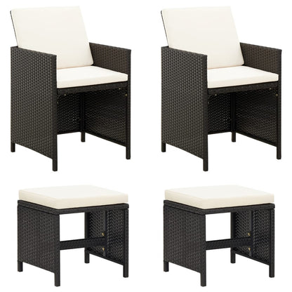 4 Piece Garden Chair And Stool Set Poly Rattan Black