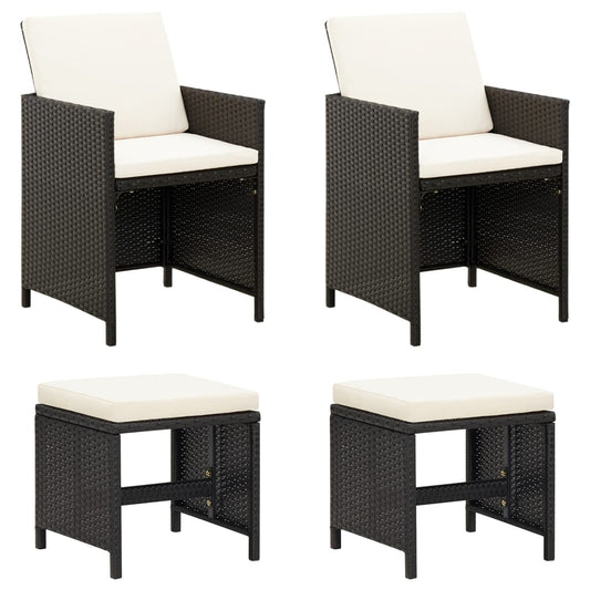 4 Piece Garden Chair And Stool Set Poly Rattan Black