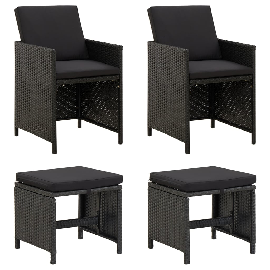 4 Piece Garden Chair And Stool Set Poly Rattan Black
