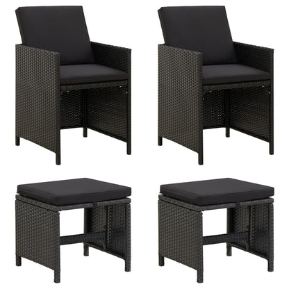 4 Piece Garden Chair And Stool Set Poly Rattan Black