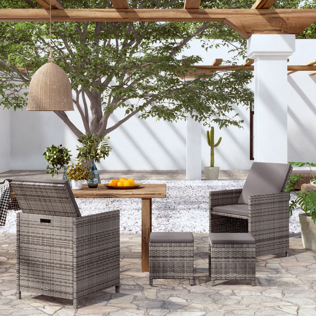 4 Piece Garden Chair And Stool Set Poly Rattan Black