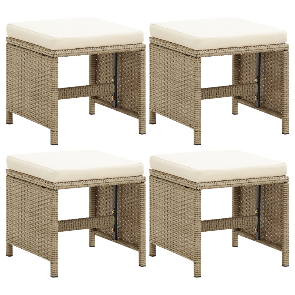 Garden Stools 4 Pcs With Cushions Poly Rattan Black