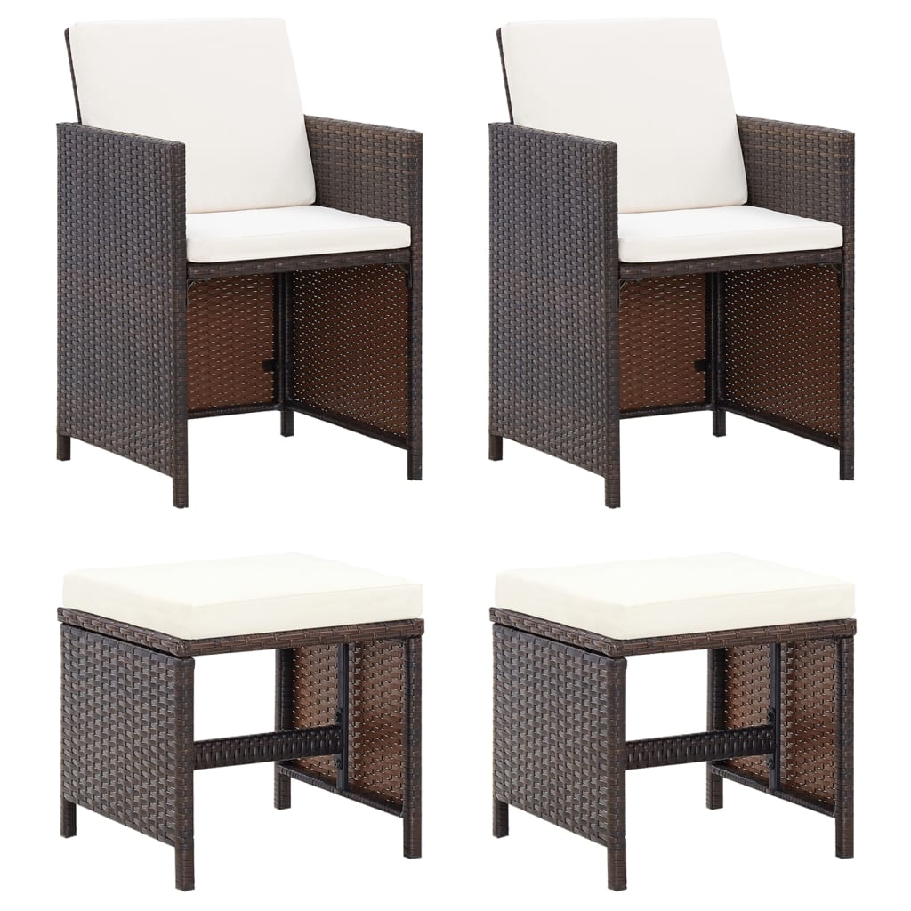 4 Piece Garden Chair And Stool Set Poly Rattan Black