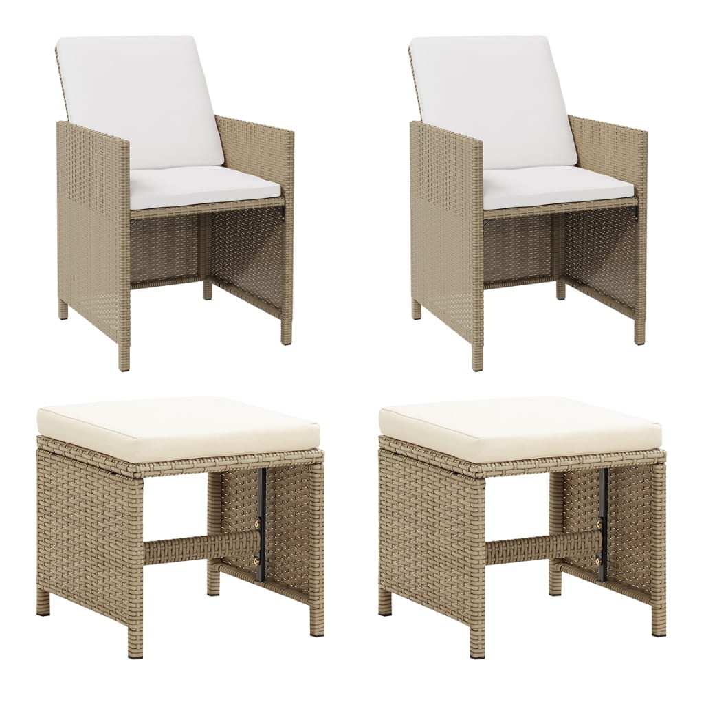 4 Piece Garden Chair And Stool Set Poly Rattan Black