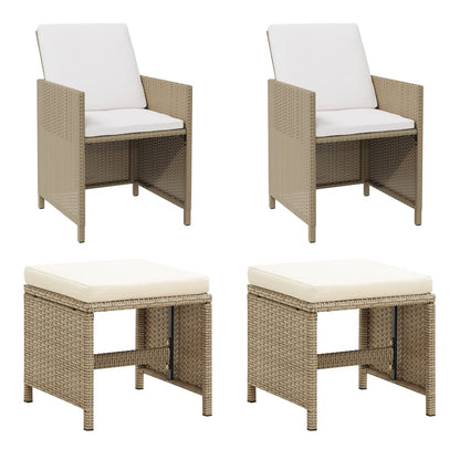 4 Piece Garden Chair And Stool Set Poly Rattan Black