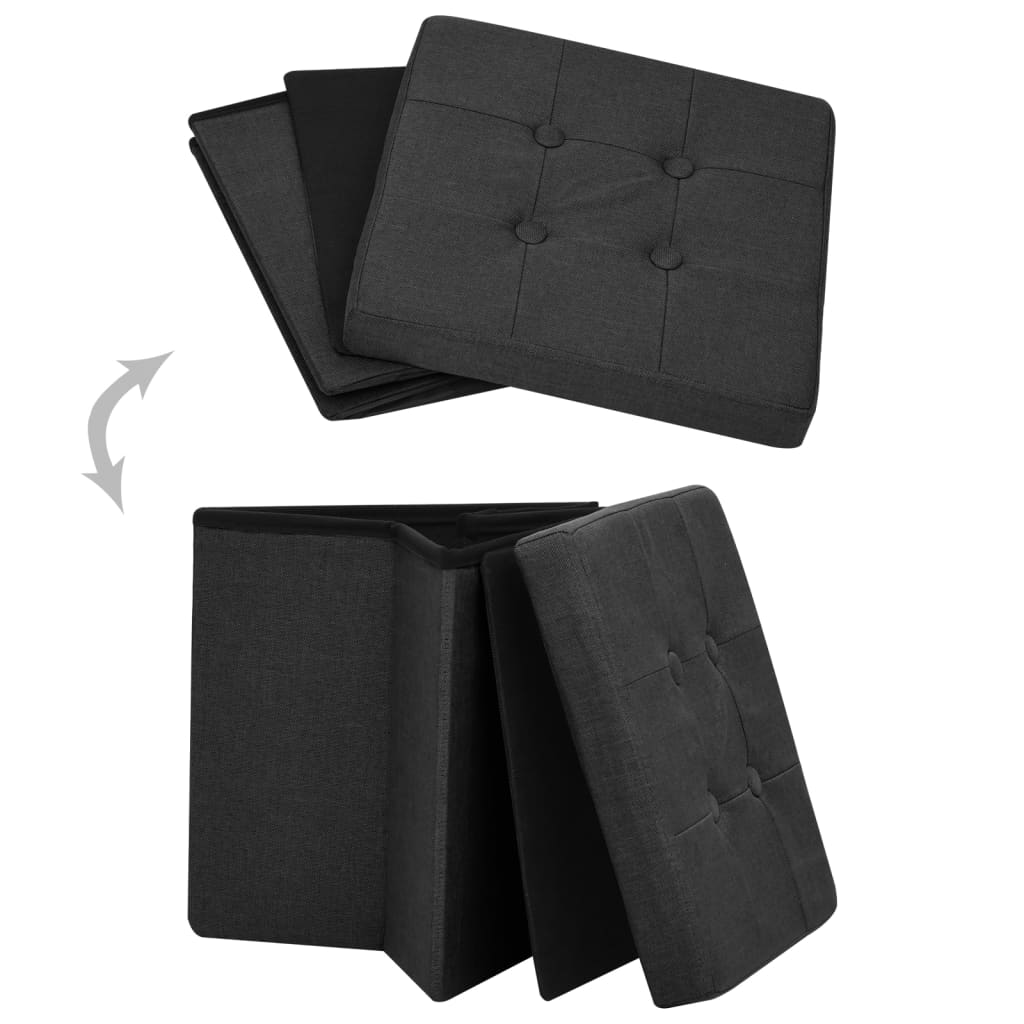 Folding Storage Stool Faux Linen