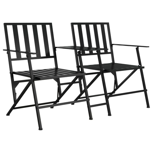 Folding 2-Seater Garden Bench 137 Cm Black Steel