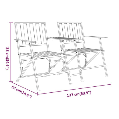 Folding 2-Seater Garden Bench 137 Cm Black Steel