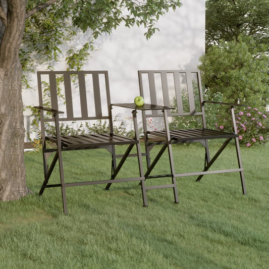 Folding 2-Seater Garden Bench 137 Cm Black Steel