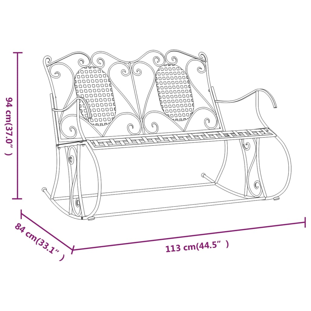 2-Seater Rocking Bench 113 Cm Black Steel