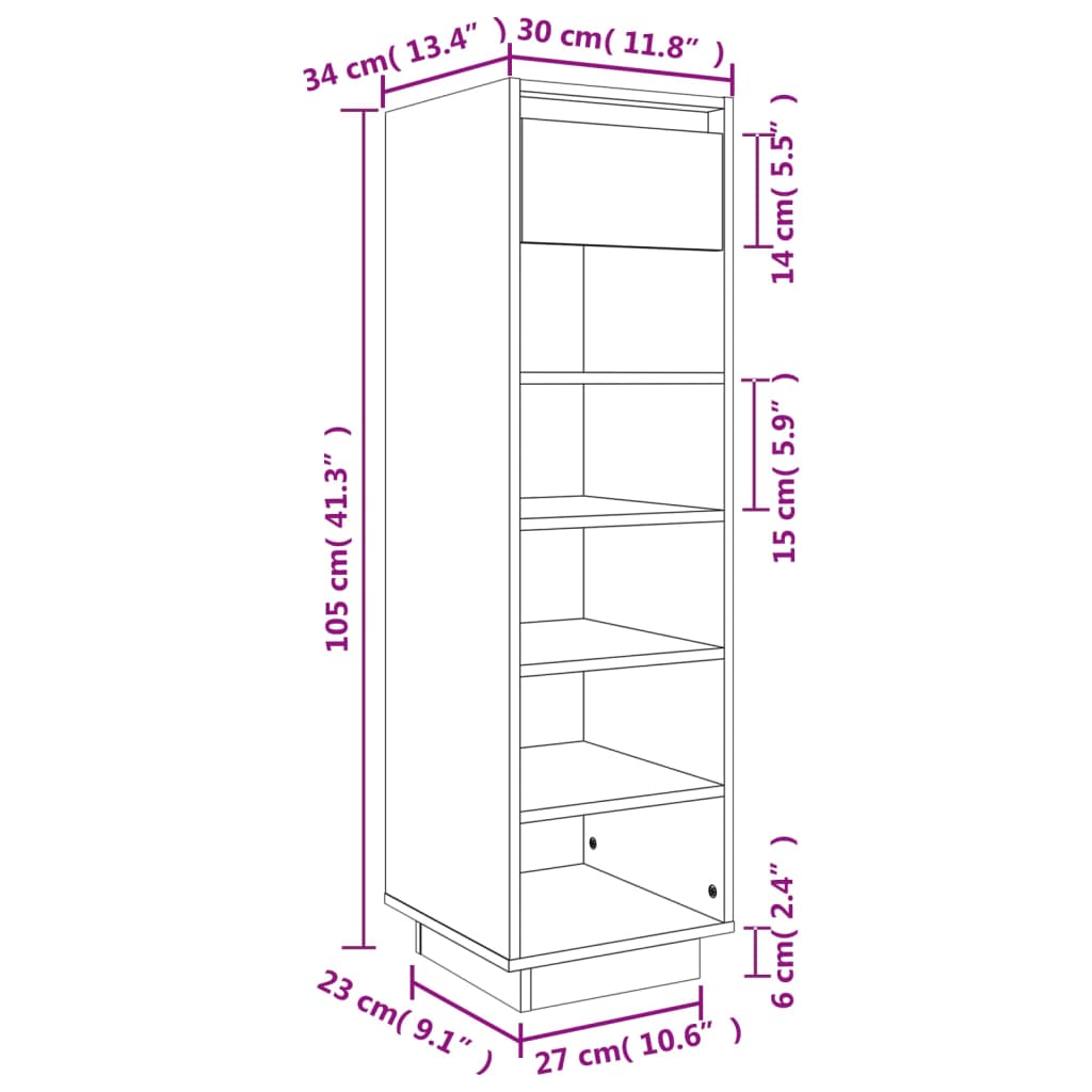 Shoe Cabinet 30X34X105 Cm Solid Wood Pine