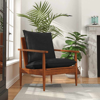 Armchair Real Leather With Acacia Wood