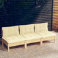 3-Seater Garden Sofa With Grey Cushions Solid Pinewood