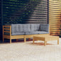 4 Piece Garden Lounge Set With Grey Cushions Pinewood