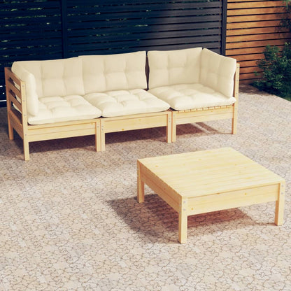 4 Piece Garden Lounge Set With Grey Cushions Pinewood