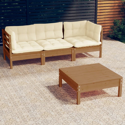 4 Piece Garden Lounge Set With Grey Cushions Pinewood