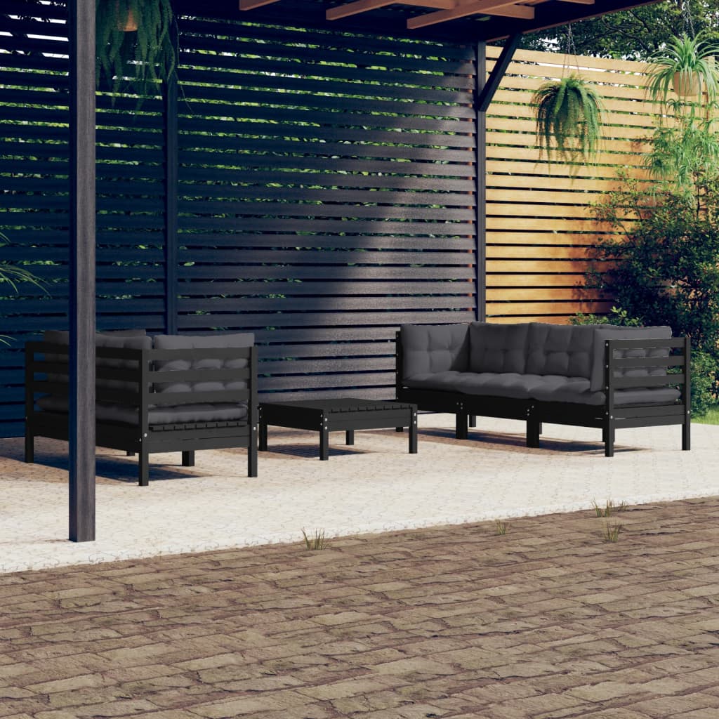 6 Piece Garden Lounge Set With Anthracite Cushions Pinewood
