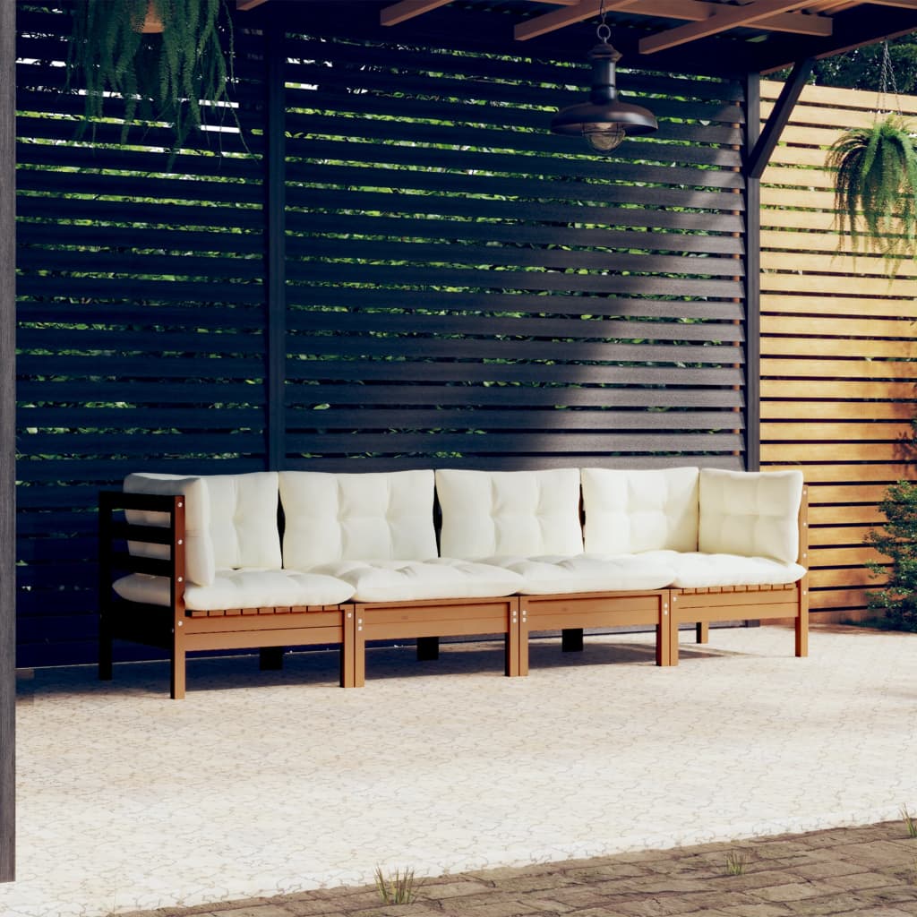 4 Piece Garden Lounge Set With Grey Cushions Solid Pinewood