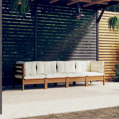 4 Piece Garden Lounge Set With Grey Cushions Solid Pinewood