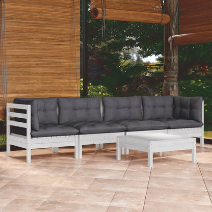 5 Piece Garden Lounge Set With Cushions Solid Pinewood