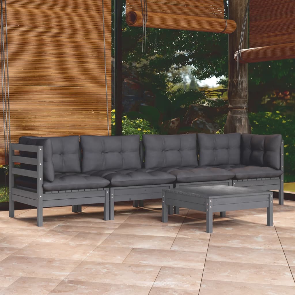 5 Piece Garden Lounge Set With Cushions Solid Pinewood