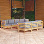 8 Piece Garden Lounge Set With Grey Cushions Solid Pinewood