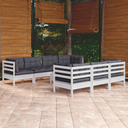 8 Piece Garden Lounge Set With Grey Cushions Solid Pinewood