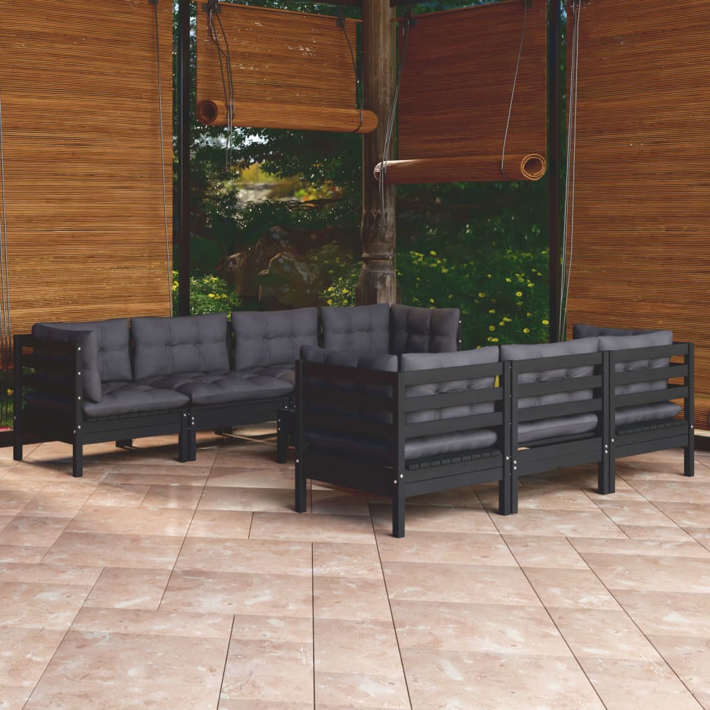 8 Piece Garden Lounge Set With Grey Cushions Solid Pinewood
