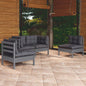 4 Piece Garden Lounge Set With Grey Cushions Solid Pinewood