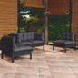 4 Piece Garden Lounge Set With Grey Cushions Solid Pinewood