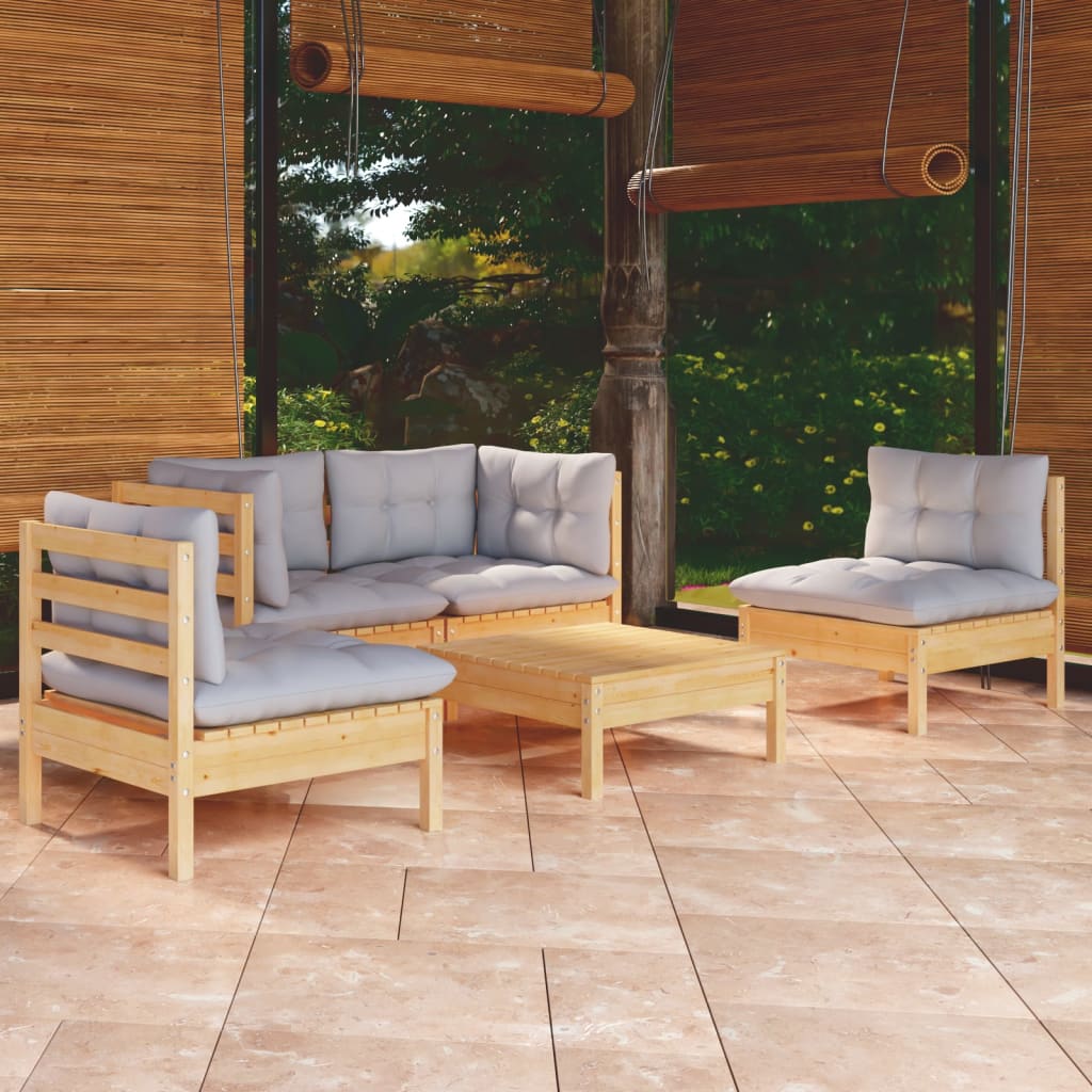 5 Piece Garden Lounge Set With Cushions Solid Pinewood