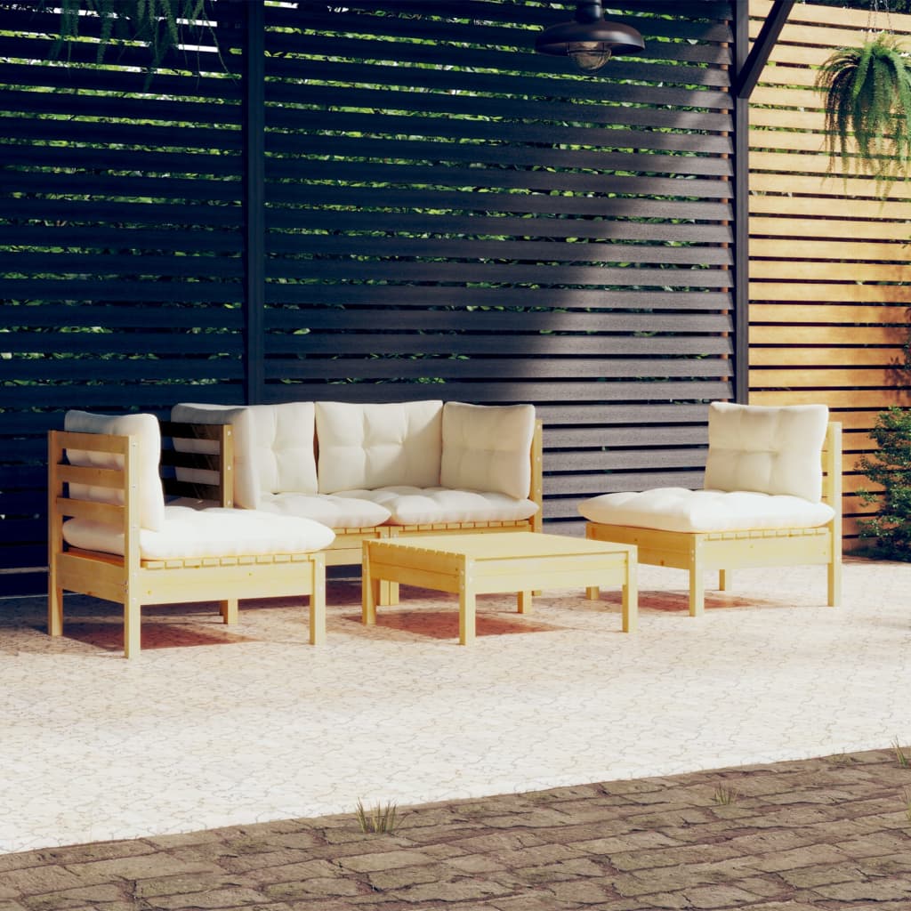 5 Piece Garden Lounge Set With Cushions Solid Pinewood