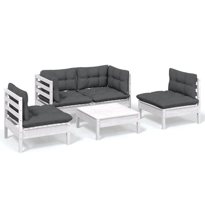 5 Piece Garden Lounge Set With Cushions Solid Pinewood