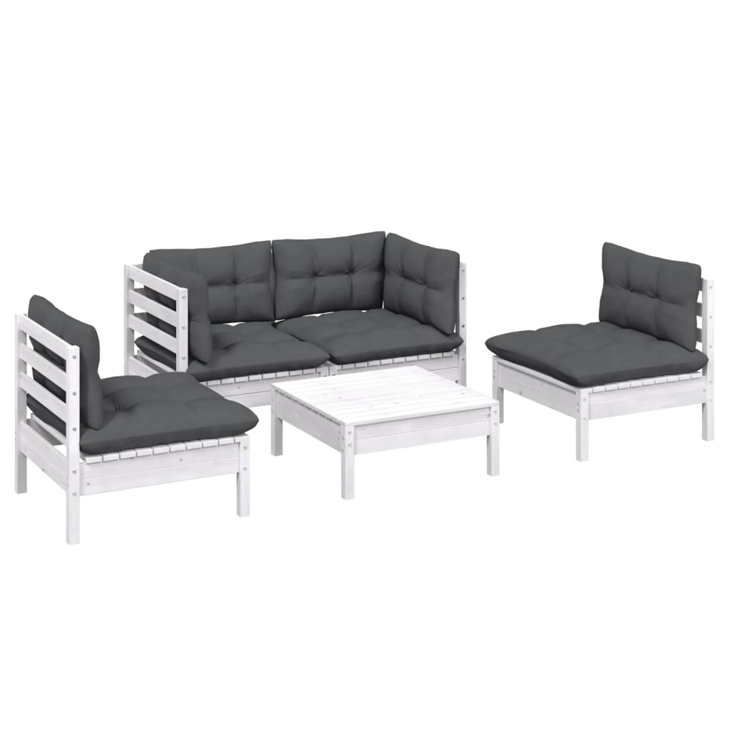 5 Piece Garden Lounge Set With Cushions Solid Pinewood