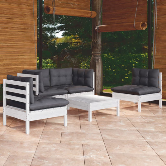 5 Piece Garden Lounge Set With Cushions Solid Pinewood